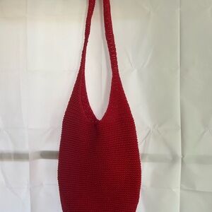 Bohemian Red Crochet Knit Shoulder Tote - Festival Casual
